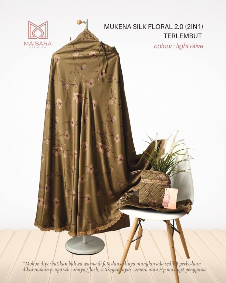 Prayer Set Silk Maisara - Floral 2in1 Light Olive